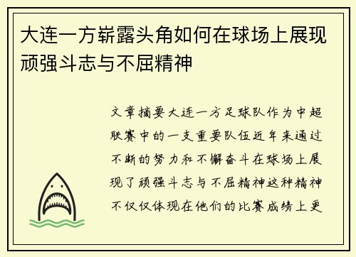 大连一方崭露头角如何在球场上展现顽强斗志与不屈精神