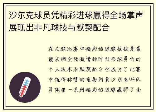 沙尔克球员凭精彩进球赢得全场掌声展现出非凡球技与默契配合